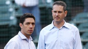 Texas GM Jon Daniels (left) and assistant GM Thad Levine have been a part of the Rangers’ front office together since 2005.